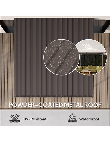 Outsunny 3 x 3(m) Garden Pergola with Waterproof Metal Roof, Lean to Pergola Hardtop Gazebo, Wind-resistant Outdoor Sun Shade, E