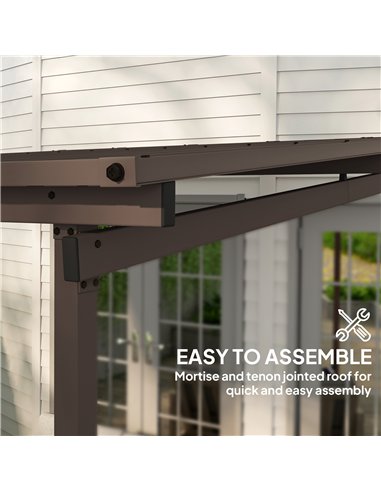 Outsunny 3 x 3(m) Garden Pergola with Waterproof Metal Roof, Lean to Pergola Hardtop Gazebo, Wind-resistant Outdoor Sun Shade, E