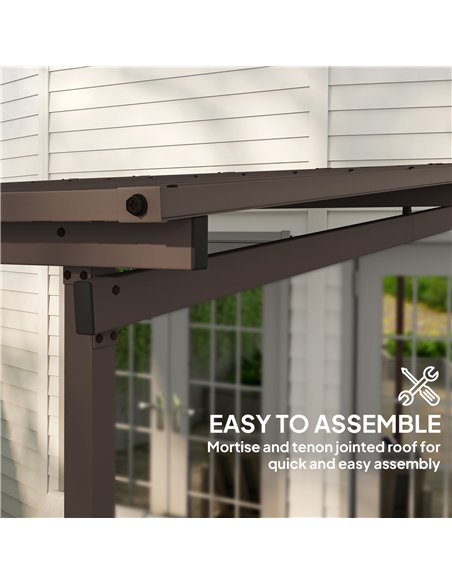 Outsunny 3 x 3(m) Garden Pergola with Waterproof Metal Roof, Lean to Pergola Hardtop Gazebo, Wind-resistant Outdoor Sun Shade, E - pic 150932 | FastDaddyshop