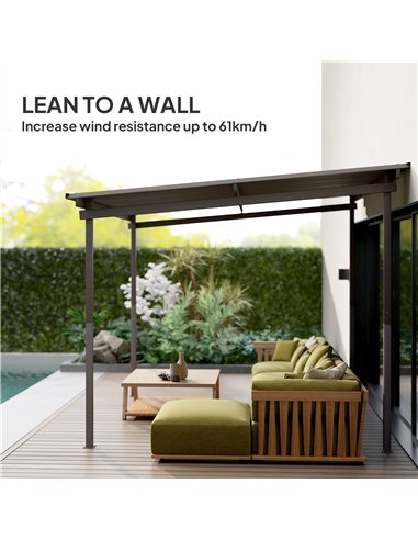 Outsunny 3 x 3(m) Garden Pergola with Waterproof Metal Roof, Lean to Pergola Hardtop Gazebo, Wind-resistant Outdoor Sun Shade, E