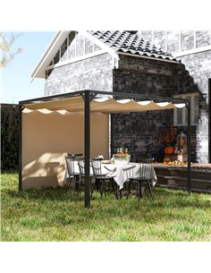 Outsunny 3 x 3m Aluminium Pergola, with Retractable Roof and Wall - Khaki 2