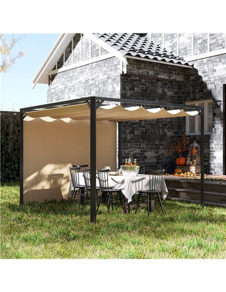 Outsunny 3 x 3m Aluminium Pergola, with Retractable Roof and Wall - Khaki - pic 150938 | FastDaddyshop