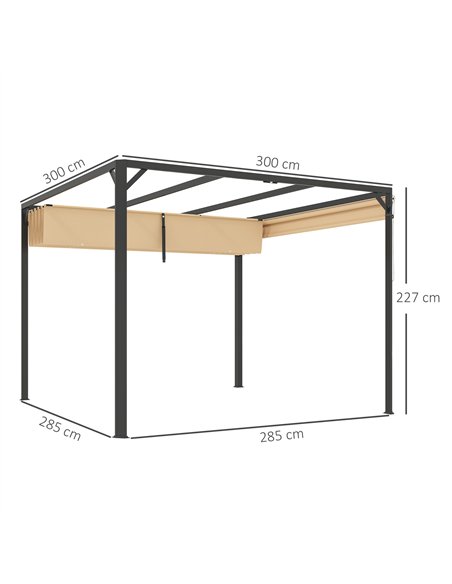 Outsunny 3 x 3m Aluminium Pergola, with Retractable Roof and Wall - Khaki - pic 150939 | FastDaddyshop