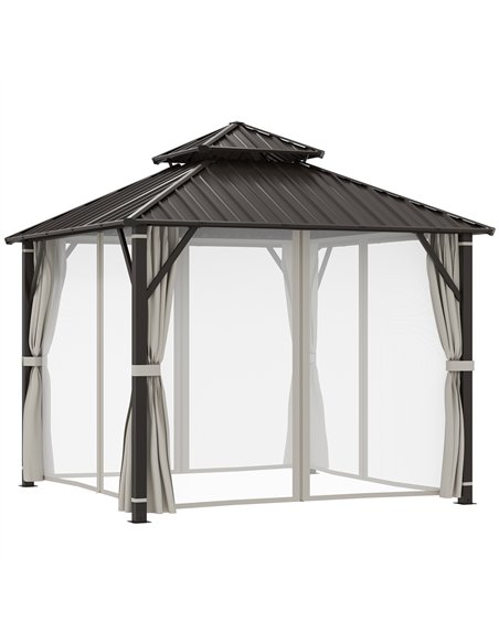 Outsunny 3 x 3(m) Hardtop Gazebo Canopy with Double Metal Roof, Waterproof Permanent Pavilion Garden Gazebo with Netting and Cur - pic 150946 | FastDaddyshop