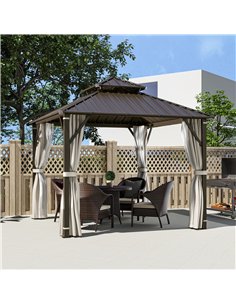Outsunny 3 x 3(m) Hardtop Gazebo Canopy with Double Metal Roof, Waterproof Permanent Pavilion Garden Gazebo with Netting and Cur 2