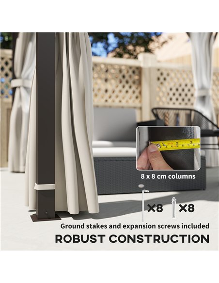 Outsunny 3 x 3(m) Hardtop Gazebo Canopy with Double Metal Roof, Waterproof Permanent Pavilion Garden Gazebo with Netting and Cur - pic 150951 | FastDaddyshop