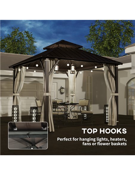 Outsunny 3 x 3(m) Hardtop Gazebo Canopy with Double Metal Roof, Waterproof Permanent Pavilion Garden Gazebo with Netting and Cur - pic 150953 | FastDaddyshop