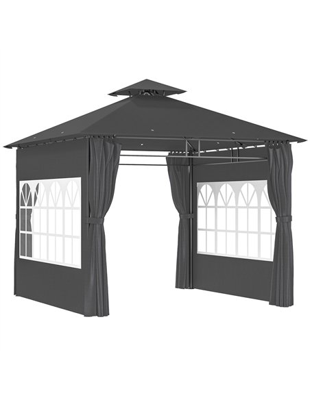 Outsunny 3 x 3 m Garden Gazebo, Double Roof Metal Gazebo with Removable Sidewalls and Church Windows, Outdoor Canopy Shelter, Da - pic 150955 | FastDaddyshop