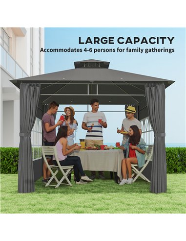 Outsunny 3 x 3 m Garden Gazebo, Double Roof Metal Gazebo with Removable Sidewalls and Church Windows, Outdoor Canopy Shelter, Da