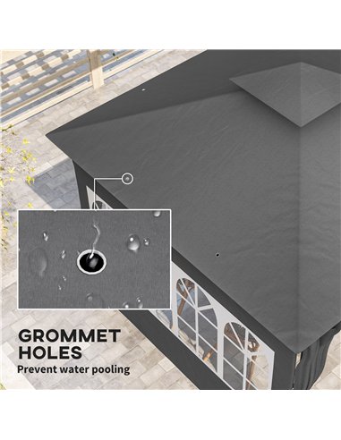 Outsunny 3 x 3 m Garden Gazebo, Double Roof Metal Gazebo with Removable Sidewalls and Church Windows, Outdoor Canopy Shelter, Da