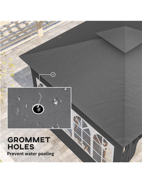 Outsunny 3 x 3 m Garden Gazebo, Double Roof Metal Gazebo with Removable Sidewalls and Church Windows, Outdoor Canopy Shelter, Da - pic 150960 | FastDaddyshop