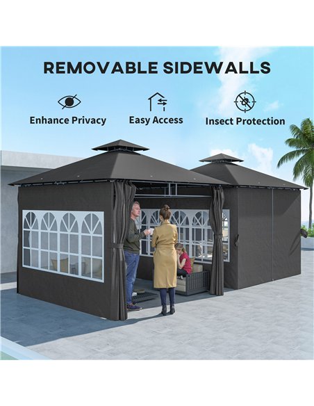 Outsunny 3 x 3 m Garden Gazebo, Double Roof Metal Gazebo with Removable Sidewalls and Church Windows, Outdoor Canopy Shelter, Da - pic 150961 | FastDaddyshop