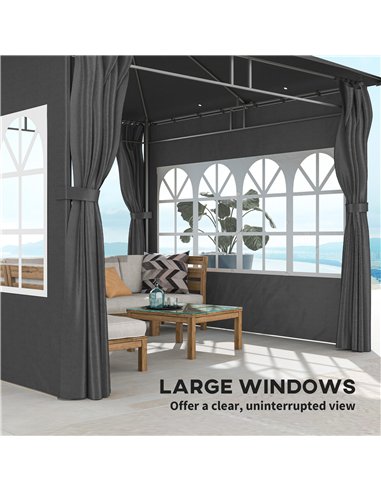 Outsunny 3 x 3 m Garden Gazebo, Double Roof Metal Gazebo with Removable Sidewalls and Church Windows, Outdoor Canopy Shelter, Da