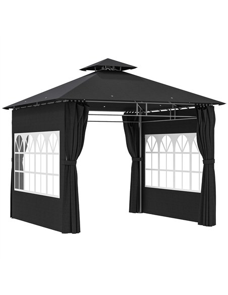 Outsunny 3 x 3 m Garden Gazebo, Double Roof Metal Gazebo with Removable Sidewalls and Church Windows, Outdoor Canopy Shelter, Bl - pic 150964 | FastDaddyshop