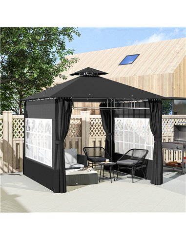 Outsunny 3 x 3 m Garden Gazebo, Double Roof Metal Gazebo with Removable Sidewalls and Church Windows, Outdoor Canopy Shelter, Bl