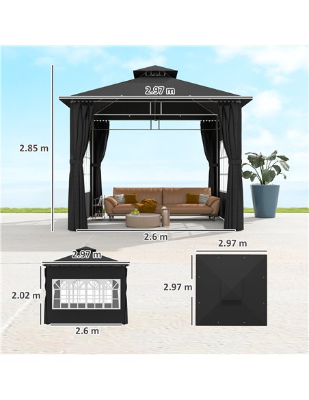 Outsunny 3 x 3 m Garden Gazebo, Double Roof Metal Gazebo with Removable Sidewalls and Church Windows, Outdoor Canopy Shelter, Bl - pic 150966 | FastDaddyshop