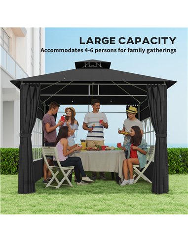 Outsunny 3 x 3 m Garden Gazebo, Double Roof Metal Gazebo with Removable Sidewalls and Church Windows, Outdoor Canopy Shelter, Bl