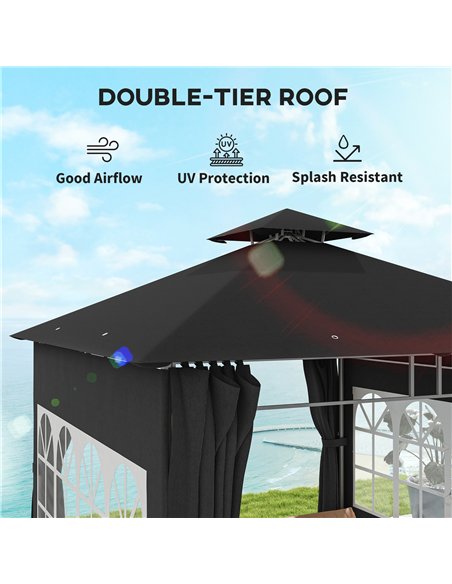 Outsunny 3 x 3 m Garden Gazebo, Double Roof Metal Gazebo with Removable Sidewalls and Church Windows, Outdoor Canopy Shelter, Bl - pic 150968 | FastDaddyshop