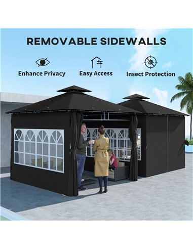 Outsunny 3 x 3 m Garden Gazebo, Double Roof Metal Gazebo with Removable Sidewalls and Church Windows, Outdoor Canopy Shelter, Bl