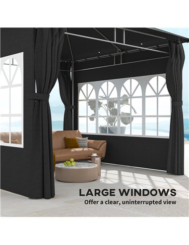 Outsunny 3 x 3 m Garden Gazebo, Double Roof Metal Gazebo with Removable Sidewalls and Church Windows, Outdoor Canopy Shelter, Bl