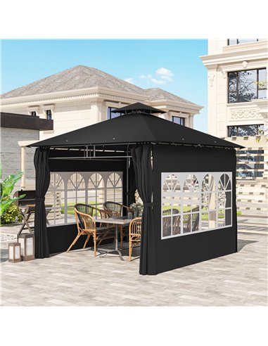 Outsunny 3 x 3 m Garden Gazebo, Double Roof Metal Gazebo with Removable Sidewalls and Church Windows, Outdoor Canopy Shelter, Bl
