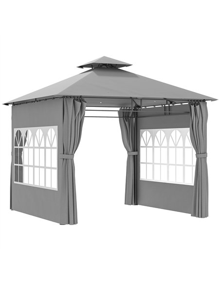 Outsunny 3 x 3 m Garden Gazebo, Double Roof Metal Gazebo with Removable Sidewalls and Church Windows, Outdoor Canopy Shelter, Li - pic 150973 | FastDaddyshop