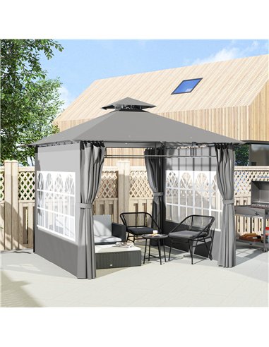 Outsunny 3 x 3 m Garden Gazebo, Double Roof Metal Gazebo with Removable Sidewalls and Church Windows, Outdoor Canopy Shelter, Li