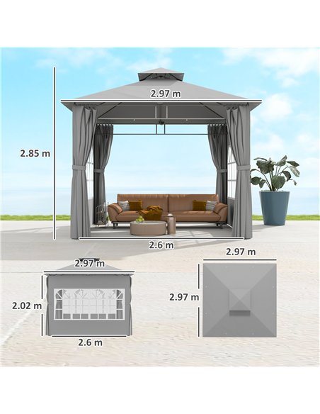 Outsunny 3 x 3 m Garden Gazebo, Double Roof Metal Gazebo with Removable Sidewalls and Church Windows, Outdoor Canopy Shelter, Li - pic 150975 | FastDaddyshop