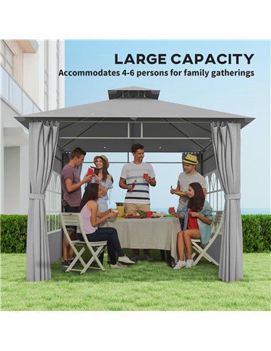 Outsunny 3 x 3 m Garden Gazebo, Double Roof Metal Gazebo with Removable Sidewalls and Church Windows, Outdoor Canopy Shelter, Li