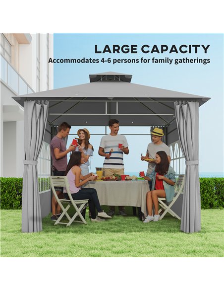 Outsunny 3 x 3 m Garden Gazebo, Double Roof Metal Gazebo with Removable Sidewalls and Church Windows, Outdoor Canopy Shelter, Li - pic 150976 | FastDaddyshop