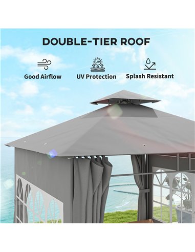 Outsunny 3 x 3 m Garden Gazebo, Double Roof Metal Gazebo with Removable Sidewalls and Church Windows, Outdoor Canopy Shelter, Li