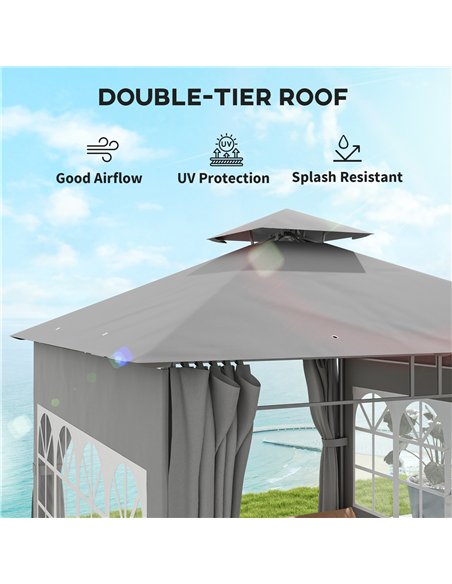 Outsunny 3 x 3 m Garden Gazebo, Double Roof Metal Gazebo with Removable Sidewalls and Church Windows, Outdoor Canopy Shelter, Li - pic 150977 | FastDaddyshop