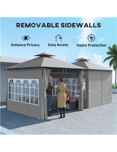 Outsunny 3 x 3 m Garden Gazebo, Double Roof Metal Gazebo with Removable Sidewalls and Church Windows, Outdoor Canopy Shelter, Li