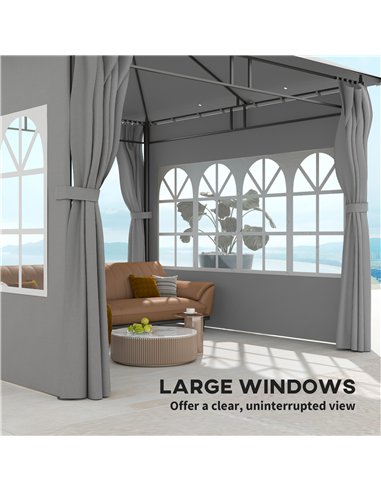 Outsunny 3 x 3 m Garden Gazebo, Double Roof Metal Gazebo with Removable Sidewalls and Church Windows, Outdoor Canopy Shelter, Li