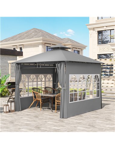 Outsunny 3 x 3 m Garden Gazebo, Double Roof Metal Gazebo with Removable Sidewalls and Church Windows, Outdoor Canopy Shelter, Li