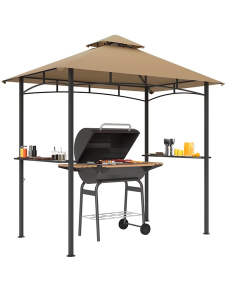 Outsunny 2.5M (8ft) Grill Gazebo Canopy, Double Tiered Outdoor BBQ Gazebo Shelter with 2 Side Shelves for Garden, Patio, Barbecu - pic 150991 | FastDaddyshop