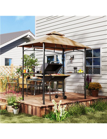Outsunny 2.5M (8ft) Grill Gazebo Canopy, Double Tiered Outdoor BBQ Gazebo Shelter with 2 Side Shelves for Garden, Patio, Barbecu - pic 150992 | FastDaddyshop