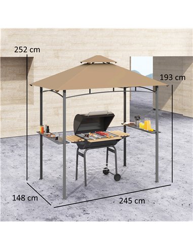 Outsunny 2.5M (8ft) Grill Gazebo Canopy, Double Tiered Outdoor BBQ Gazebo Shelter with 2 Side Shelves for Garden, Patio, Barbecu