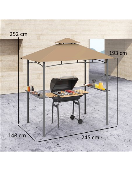 Outsunny 2.5M (8ft) Grill Gazebo Canopy, Double Tiered Outdoor BBQ Gazebo Shelter with 2 Side Shelves for Garden, Patio, Barbecu - pic 150993 | FastDaddyshop