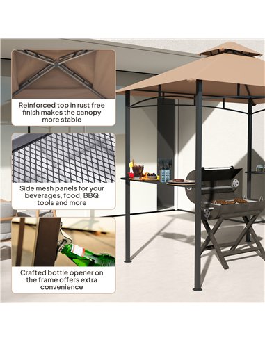 Outsunny 2.5M (8ft) Grill Gazebo Canopy, Double Tiered Outdoor BBQ Gazebo Shelter with 2 Side Shelves for Garden, Patio, Barbecu