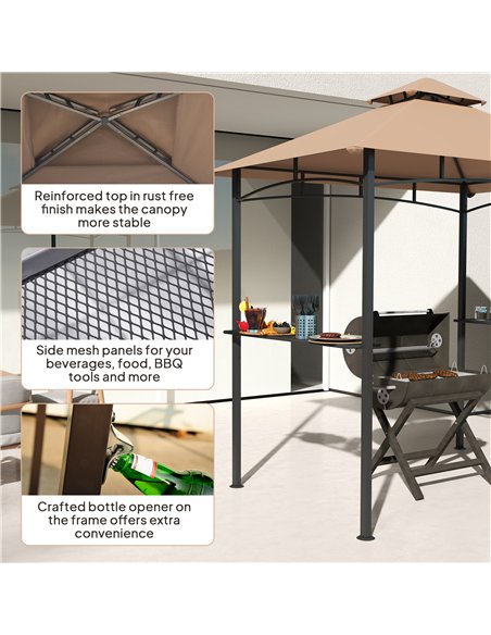 Outsunny 2.5M (8ft) Grill Gazebo Canopy, Double Tiered Outdoor BBQ Gazebo Shelter with 2 Side Shelves for Garden, Patio, Barbecu - pic 150995 | FastDaddyshop
