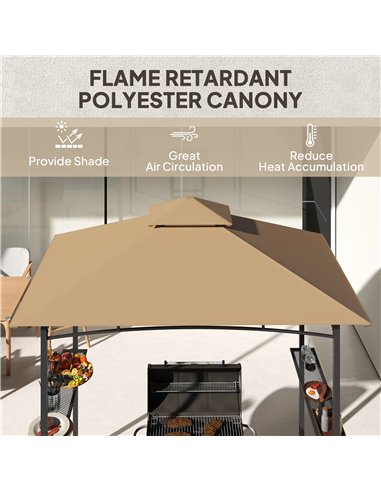 Outsunny 2.5M (8ft) Grill Gazebo Canopy, Double Tiered Outdoor BBQ Gazebo Shelter with 2 Side Shelves for Garden, Patio, Barbecu