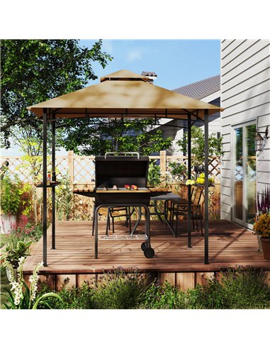 Outsunny 2.5M (8ft) Grill Gazebo Canopy, Double Tiered Outdoor BBQ Gazebo Shelter with 2 Side Shelves for Garden, Patio, Barbecu