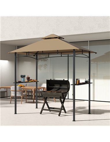 Outsunny 2.5M (8ft) Grill Gazebo Canopy, Double Tiered Outdoor BBQ Gazebo Shelter with 2 Side Shelves for Garden, Patio, Barbecu