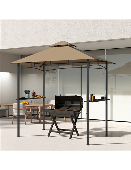 Outsunny 2.5M (8ft) Grill Gazebo Canopy, Double Tiered Outdoor BBQ Gazebo Shelter with 2 Side Shelves for Garden, Patio, Barbecu - pic 150998 | FastDaddyshop