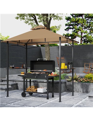 Outsunny 2.5M (8ft) Grill Gazebo Canopy, Double Tiered Outdoor BBQ Gazebo Shelter with 2 Side Shelves for Garden, Patio, Barbecu