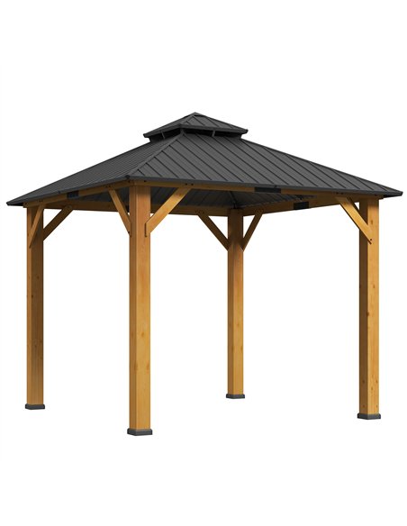 Outsunny 3x(3)M Outdoor Hardtop Gazebo Canopy with 2-Tier Roof and Solid Wood Frame, Outdoor Patio Shelter for Patio, Garden, Gr - pic 151000 | FastDaddyshop