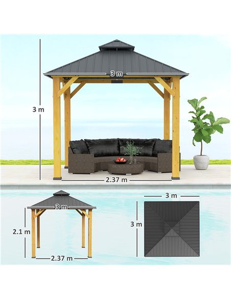 Outsunny 3x(3)M Outdoor Hardtop Gazebo Canopy with 2-Tier Roof and Solid Wood Frame, Outdoor Patio Shelter for Patio, Garden, Gr - pic 151002 | FastDaddyshop