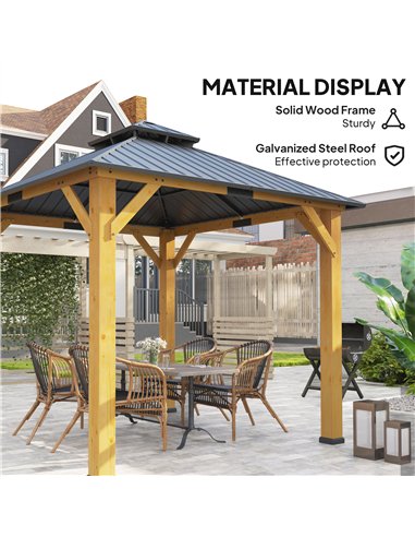 Outsunny 3x(3)M Outdoor Hardtop Gazebo Canopy with 2-Tier Roof and Solid Wood Frame, Outdoor Patio Shelter for Patio, Garden, Gr