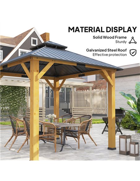 Outsunny 3x(3)M Outdoor Hardtop Gazebo Canopy with 2-Tier Roof and Solid Wood Frame, Outdoor Patio Shelter for Patio, Garden, Gr - pic 151003 | FastDaddyshop